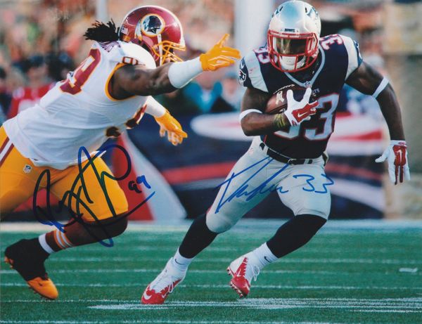 Dion Lewis/Ricky Jean-Francois dual autograph 8x10, New England Patriots, Washington Redskins