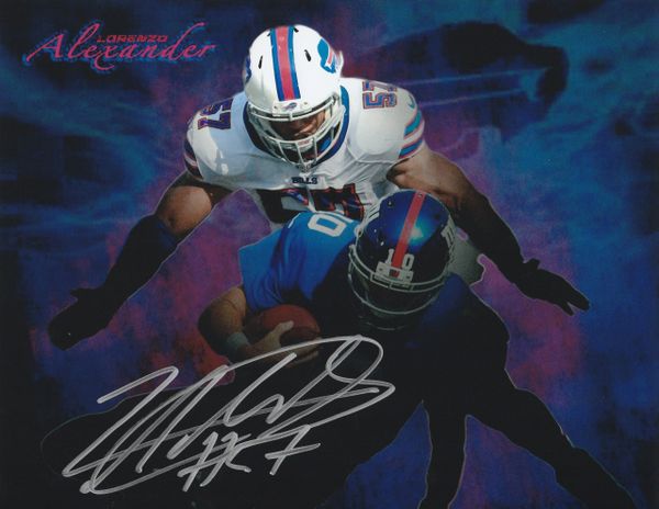 Lorenzo Alexander autograph custom 8x10, Buffalo Bills, sack on Eli