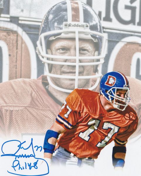 Karl Mecklenburg autograph custom 8x10, Denver Broncos, Phil 14:8