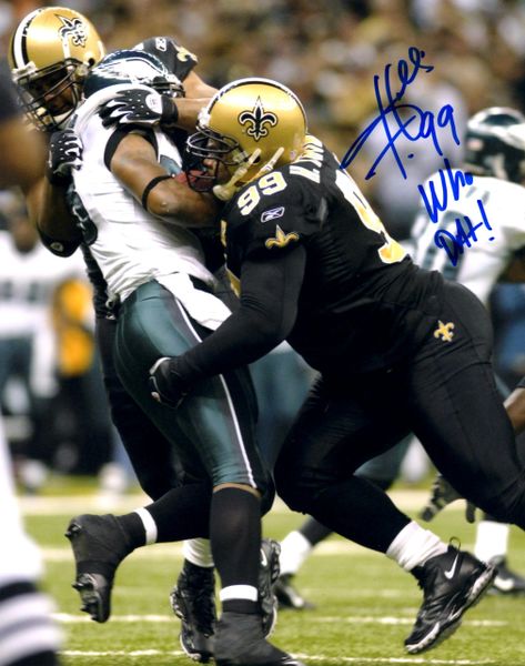 Hollis Thomas autograph 8x10, New Orleans Saints, Who Dat