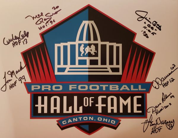 Otto/Renfro/Culp/Mack/Dawson/D. Robinson/Barney autograph 11x14, HOF inscriptions, 7 HOFers