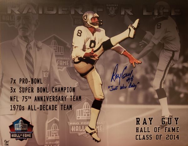 Ray Guy autograph custom 11x14, Oakland Raiders, "Just Win Baby"