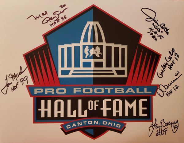 Renfro/Culp/Mack/Otto/Dawson/Barney autograph HOF 11x14, HOF inscriptions, 6 HOFers