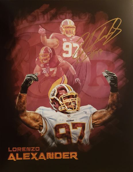 Lorenzo Alexander autograph 11x14, Washington Redskins