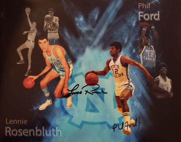 Phil Ford & Lennie Rosenbluth autograph 11x14, UNC Tar Heels