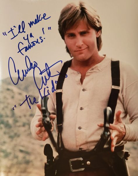 Emilio Estevez autograph 11x14, Young Guns, 2 inscriptions!