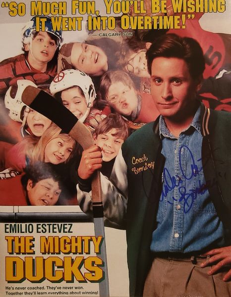Emilio Estevez autograph 11x14, The Mighty Ducks, Bombay inscription