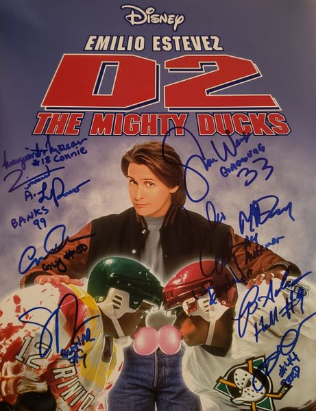 D2 The Mighty Ducks autograph 11x14, 9 signatures w/ character names!