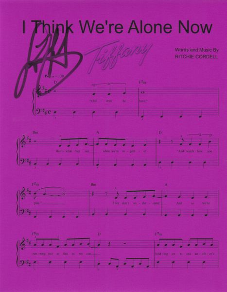 Tiffany autograph 8x10, I Think We're Alone Now music notes