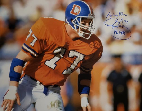 Karl Mecklenburg autograph 16x20, Denver Broncos, Albino Rhino