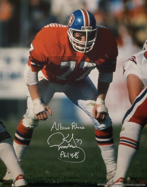 Karl Mecklenburg autograph 16x20, Denver Broncos, Albino Rhino inscription