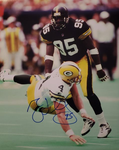 Greg Lloyd autograph 16x20, Pittsburgh Steelers, sacking Favre