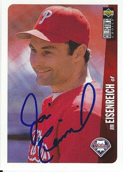 Jim Eisenreich autograph 1996 UD Choice Card #649 Phillies