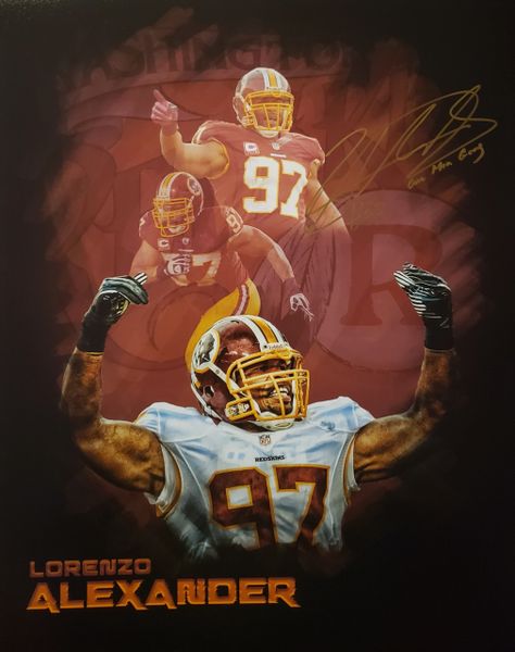 Lorenzo Alexander autograph custom 16x20, Washington Redskins, One Man Gang