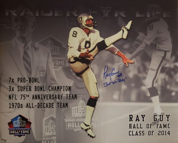 Ray Guy autograph custom 16x20, Oakland Raiders, cool inscription, limited edition