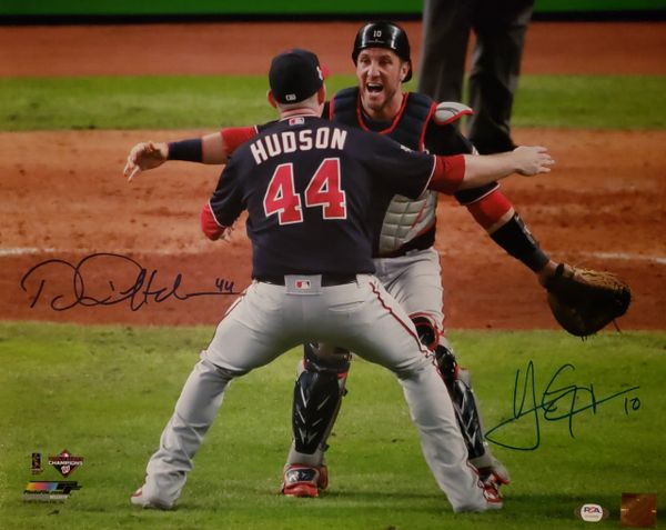 Daniel Hudson & Yan Gomes autograph 16x20, Washington Nationals, Final Out