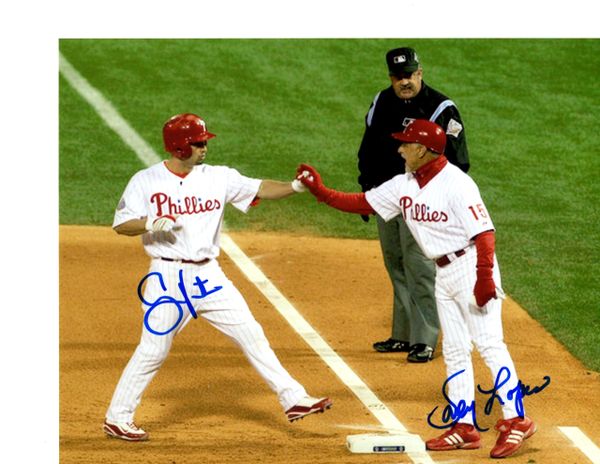 Victorino and Lopes dual autograph 8x10, Philadelphia Phillies