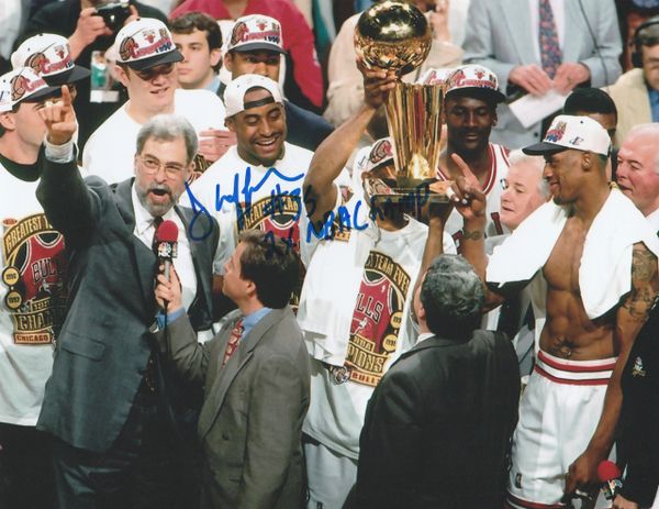 Jason Caffey autograph 8x10, Chicago Bulls, 2x NBA Champ, celebration photo