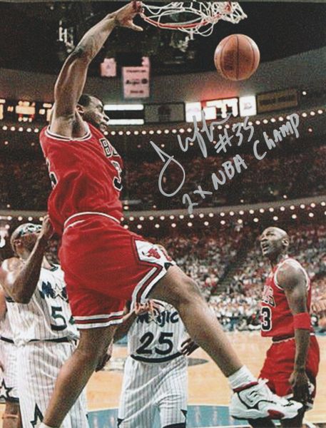 Jason Caffey autograph 8x10, Chicago Bulls, 2x NBA Champ, dunking