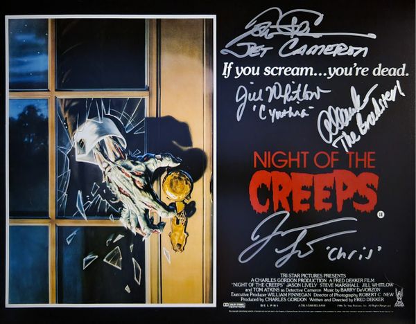 Tom Atkins/Jill Whitlow/Jason Lively/Allan Kayser autograph 11x14, Night of the Creeps