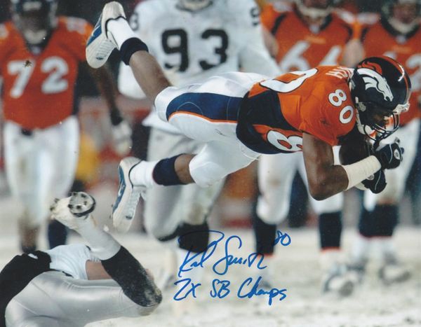 Rod Smith autograph 8x10, Denver Broncos, 2x SB Champs inscription