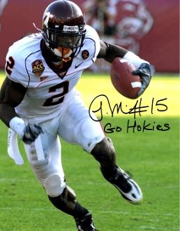 Josh Morgan autographed 8x10, Virginia Tech, Go Hokies