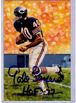 Gale Sayers autograph Goaline Art Card, Chicago Bears, w/inscri
