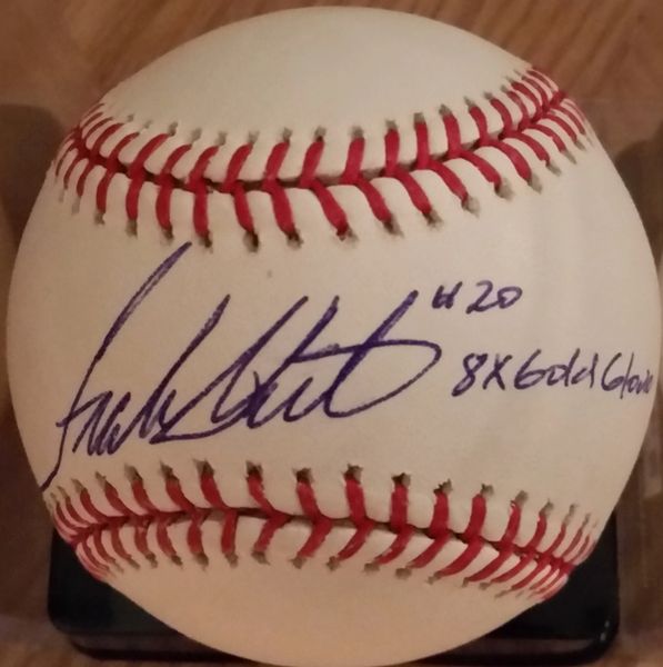 Frank White, autographed MLB baseball, Kansas City Royals, 8x Gold Glove inscription