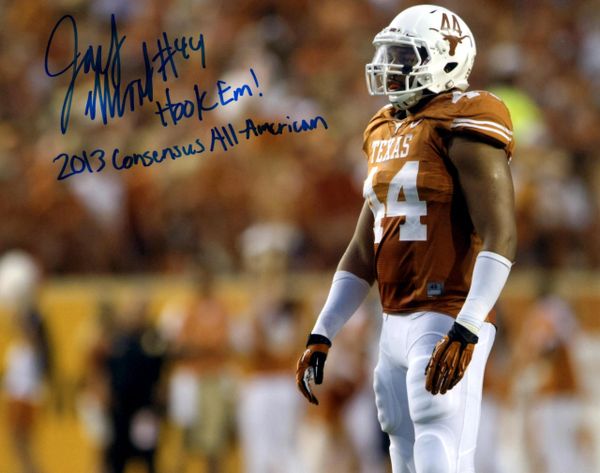 Jackson Jeffcoat, autographed 8x10, The University of Texas, Hook Em and 2013 All American inscriptions
