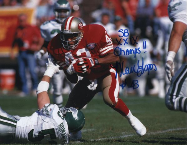 Marc Logan autograph 8x10, San Francisco 49ers, SB XXIX Champs inscription