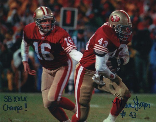 Marc Logan autograph 8x10, San Francisco 49ers, SB XXIX Champs inscription