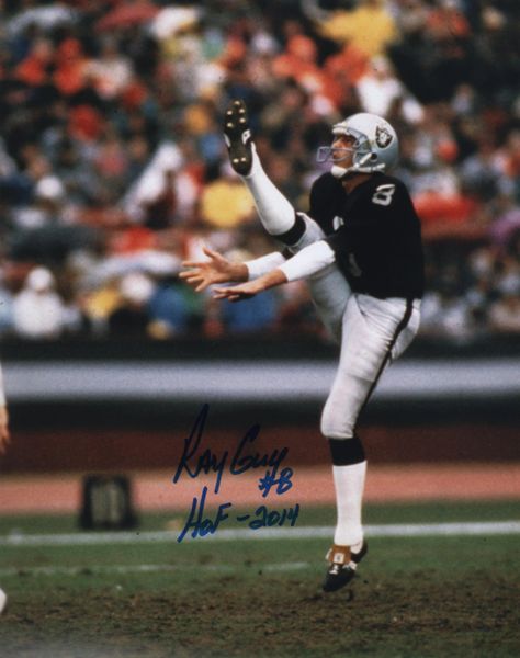 Ray Guy autograph 8x10, Oakland Raiders inscription HOF