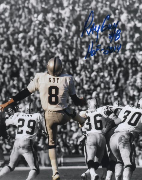 Ray Guy autographed 8x10, Oakland Raiders inscription HOF 2014 spotlight