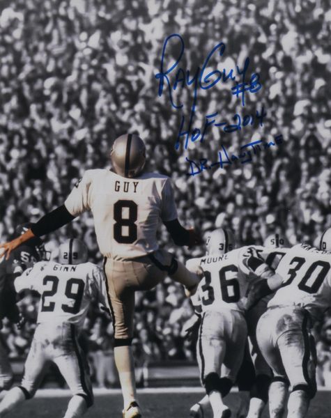 Ray Guy autograph 8x10, Oakland Raiders with 2 inscriptions