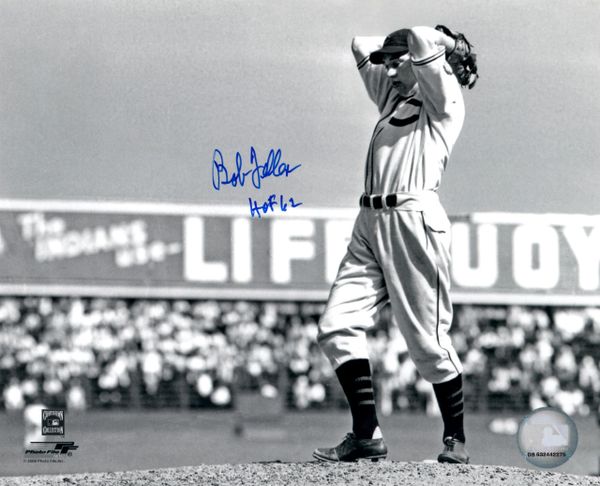 Bob Feller autograph 8x10, Cleveland Indians, HOF 62