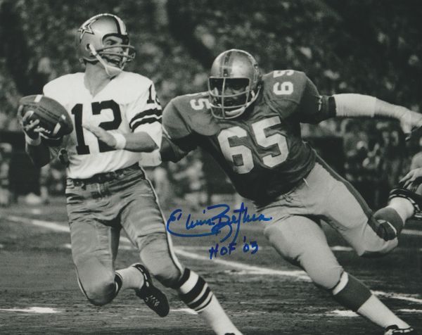 Elvin Bethea autograph 8x10, Houston Oilers vs Cowboys inscription: HOF