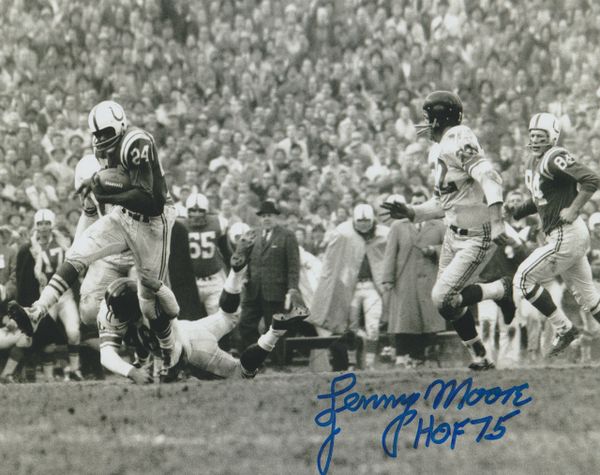 Autograph Lenny Moore 8x10, Baltimore Colts, Inscription: HOF 75