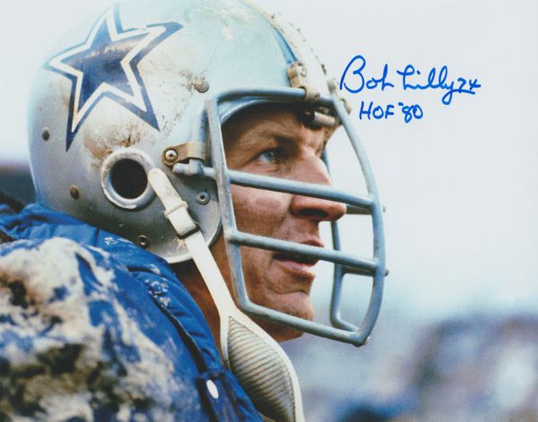 Bob Lilly autograph 8x10, Dallas Cowboys, Inscription: HOF 80