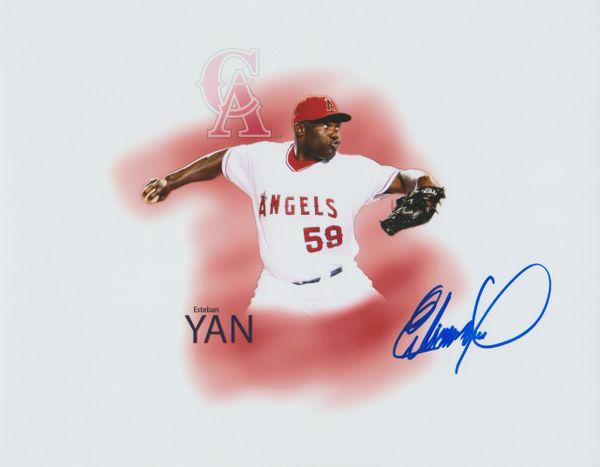 Esteban Yan autograph 8x10, Los Angeles Angels