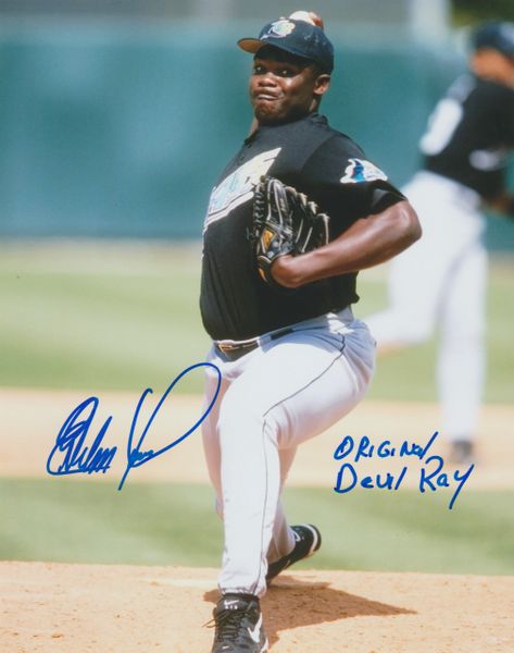 Esteban Yan autograph 8x10, Tampa Bay Devil Rays; RARE INSCRIPTION