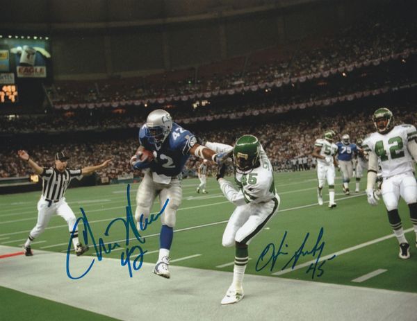 Otis Smith and Chris Warren dual autograph 8x10, Seahawks and Jets