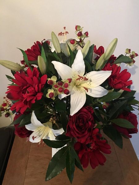 Large Red Rose Gerbera Lily Berry Artificial Flower Vase