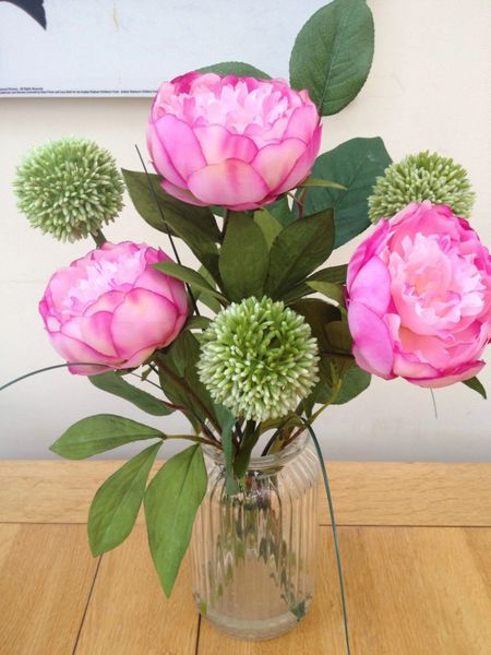 Peony And Allium Artificial Flower Arrangement And Water In
