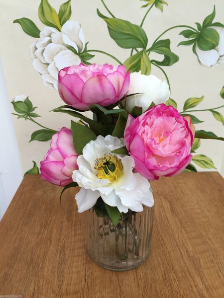 Beautiful Pink Ivory Peony Artificial Flower Arrangement Water