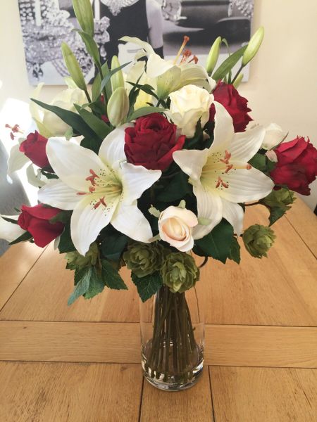Stunning Large Rose Lily Hop Spray Artificial Silk Flower Vase