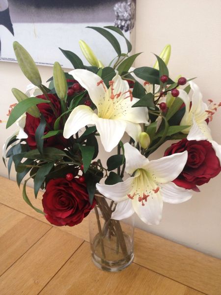 Large Lily Rose Gerbera Artificial Flower Vase Arrangement