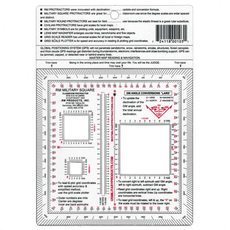 Military Protractor Coordinate Scale for Topographical Map Reading