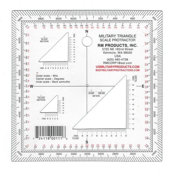 MILITARY TRIANGLE PROTRACTOR With printed reverse azimuth - Tactical beard