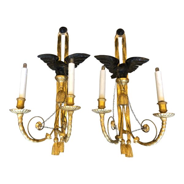 Pair of Antique Louis XVI Style Gilt-Wood Wall Sconces