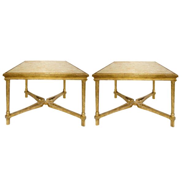 Pair of Regency Style Gilt-Wood Designer Marbella End or Side Table by Randy Esada